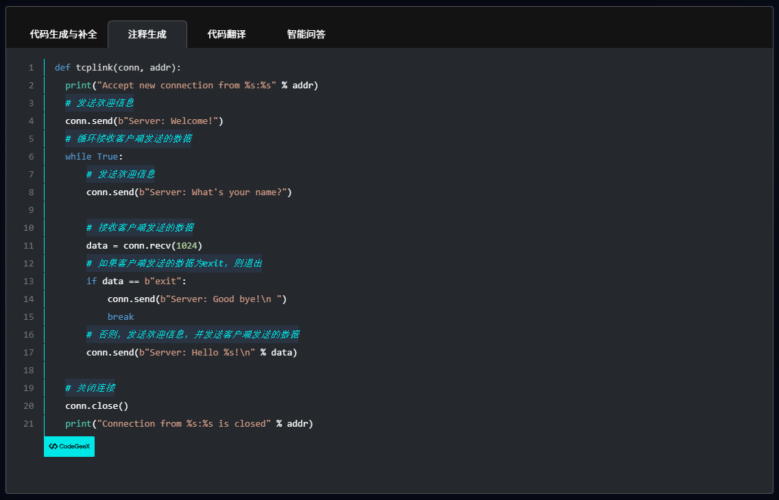 CodeGeeX自動(dòng)注釋與解釋