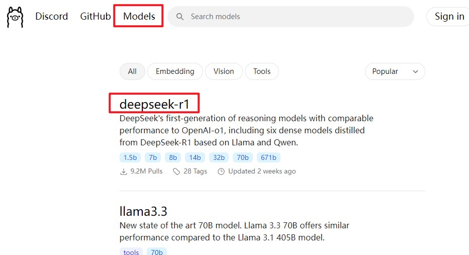 Ollama 官网 deepseek-r1