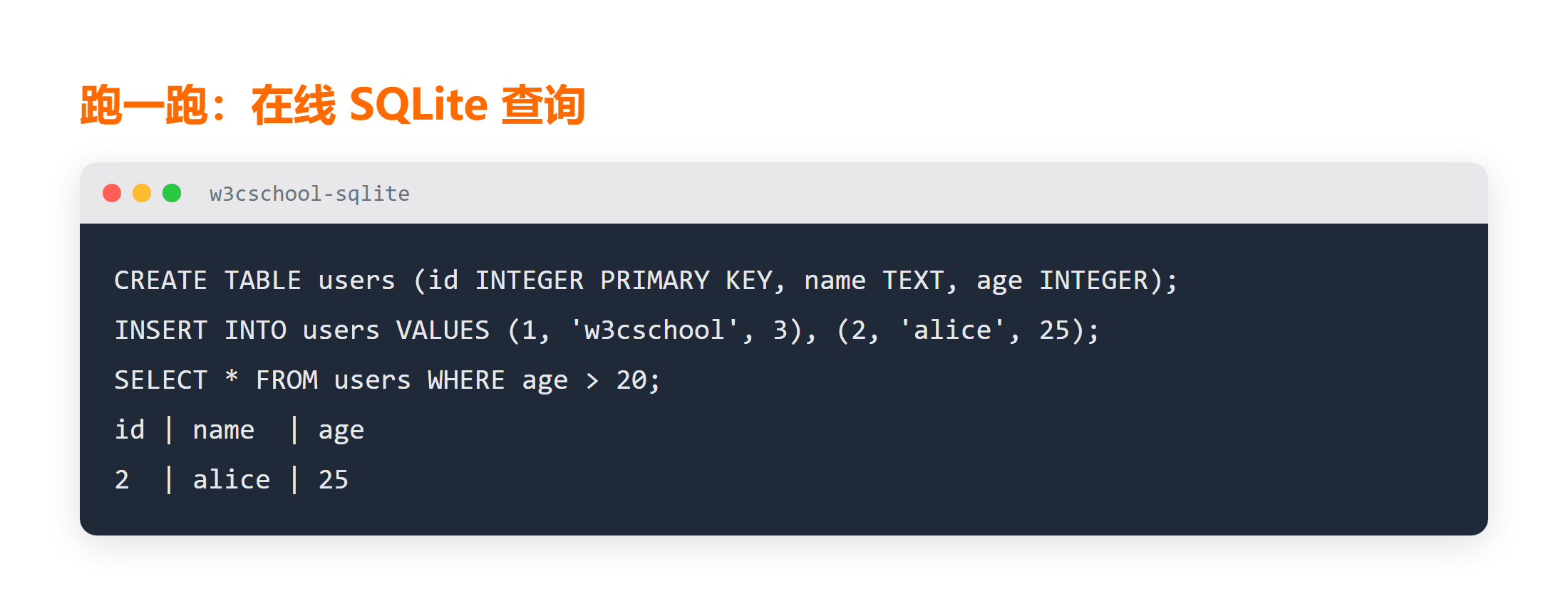 SQLite 在线工具 SQL 执行示例