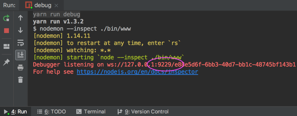 Nodemon在调试模式下运行的Node.js应用程序：检查端口