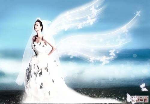 Photoshop打造超梦幻美女天使婚片