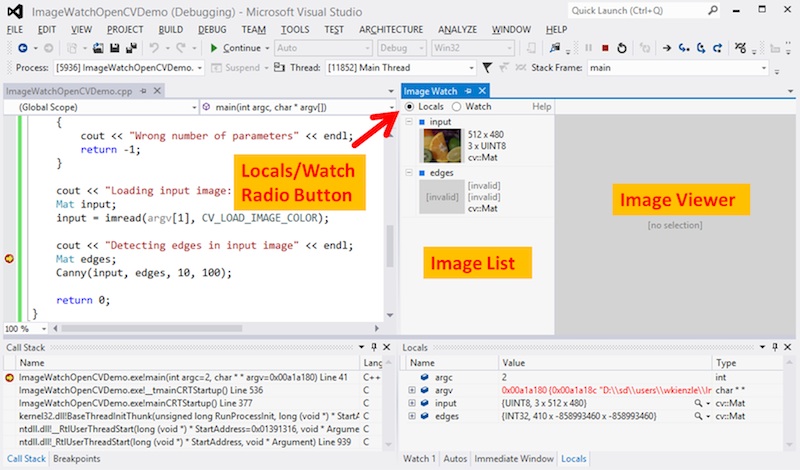 在Visual Studio调试器中查看内存中的图像