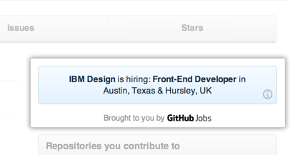 仪表板上的 GitHub Jobs 广告