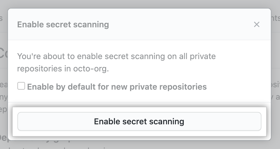 禁用或启用 secret scanning 的按钮 