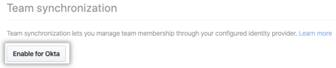 安全设置页面上的启用 Okta 团队同步按钮