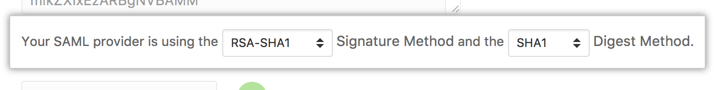 SAML 签发者使用的签名方法和摘要方法哈希算法下拉列表