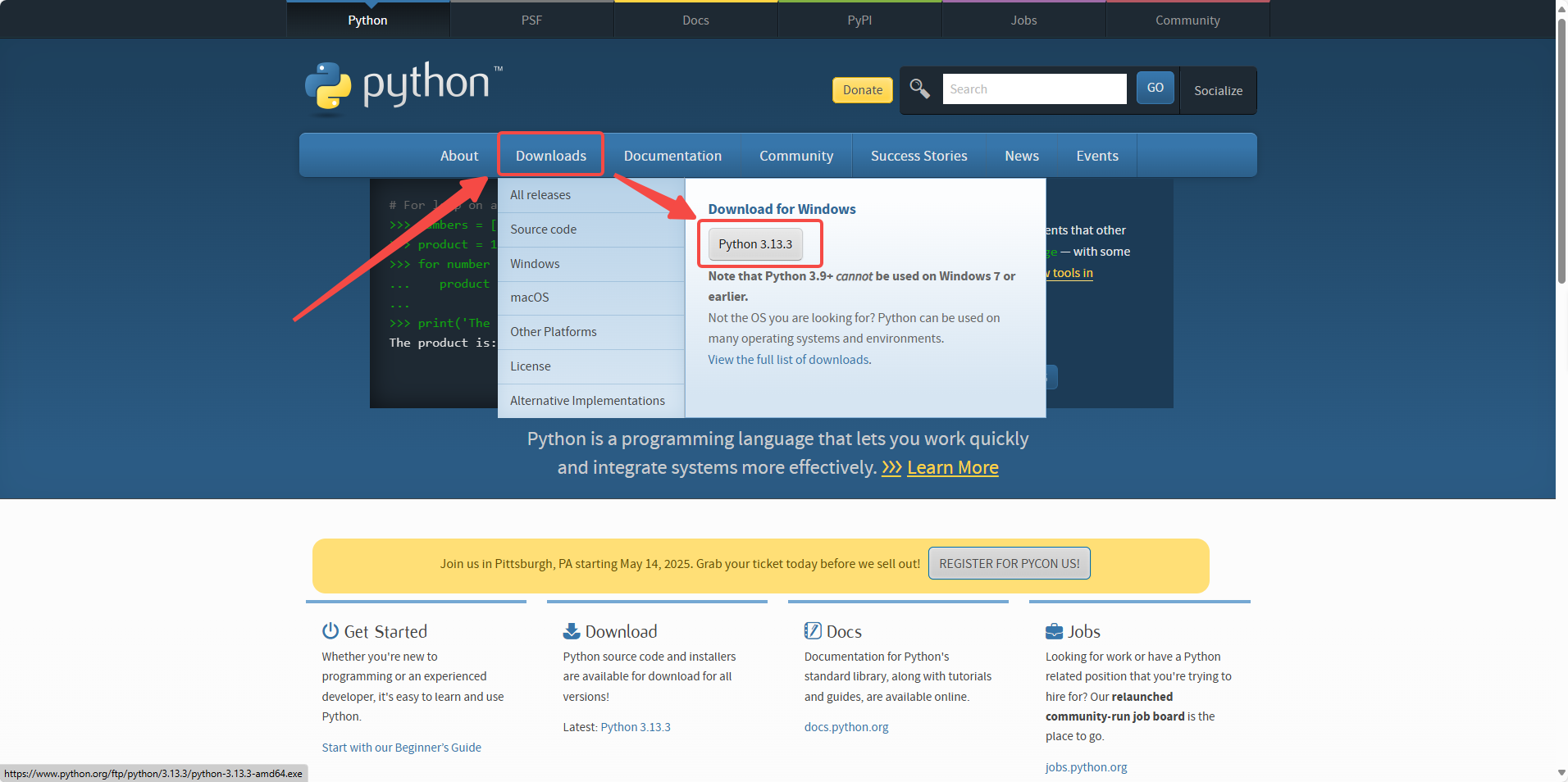 Python 3.13.3 官方下載地址