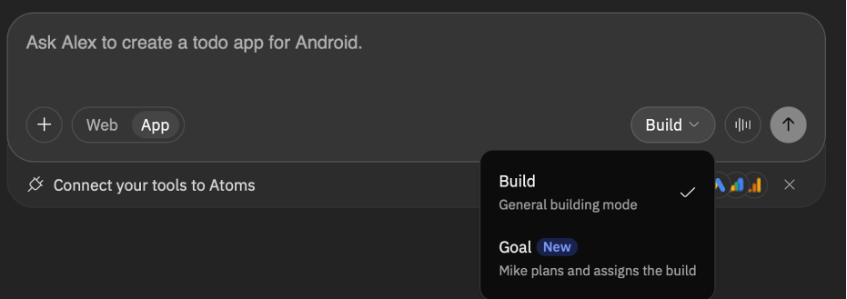 包含 Build 和 Goal 选项的 Build 下拉菜单。