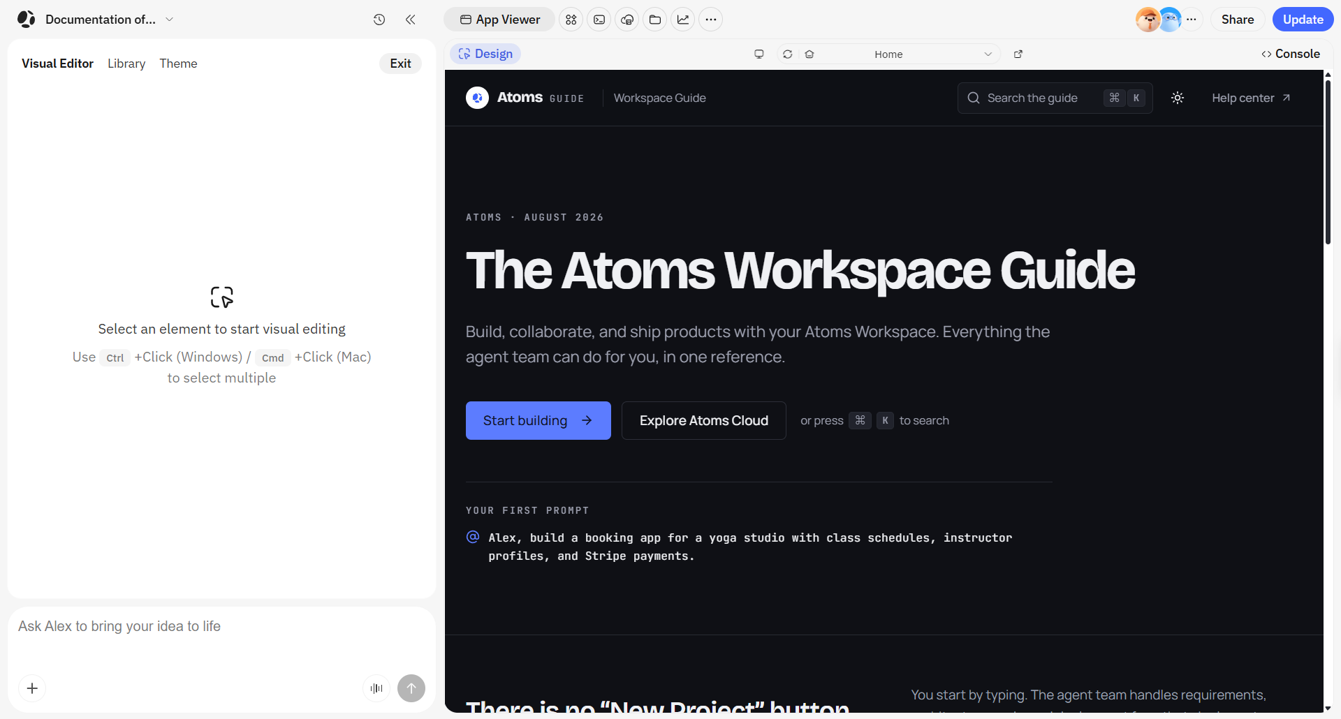 打开了可视化编辑的 Design 面板,位于应用预览旁。