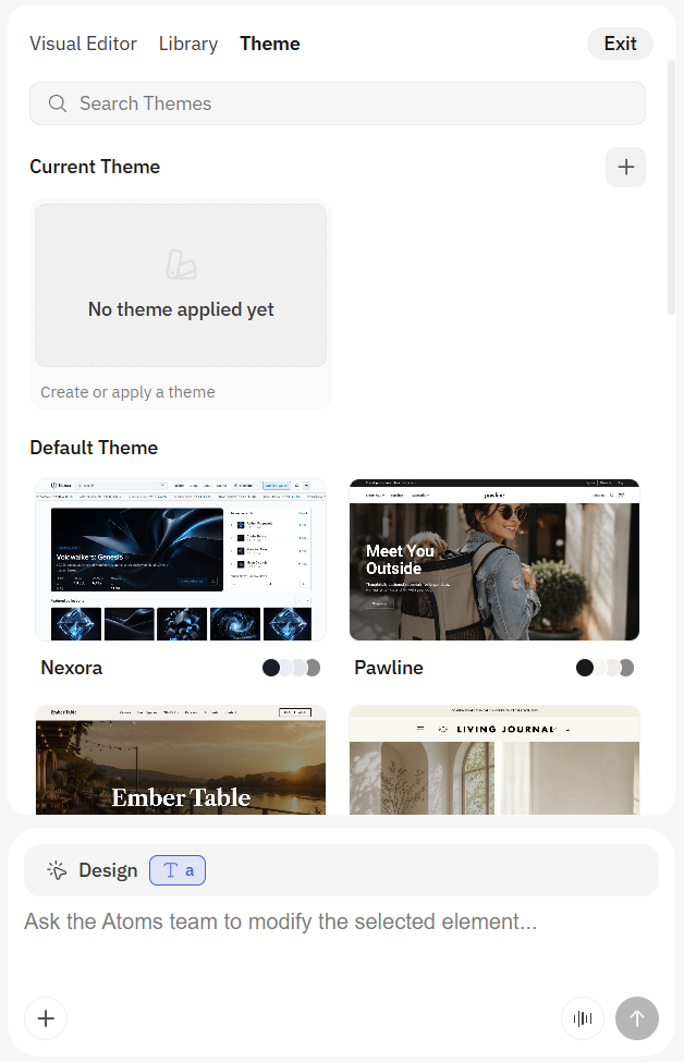 Theme 标签页,显示 Current Theme 和预设主题预览。