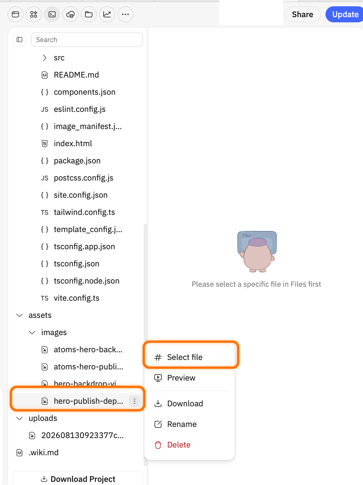 打开当前文件操作并选择 Select file。