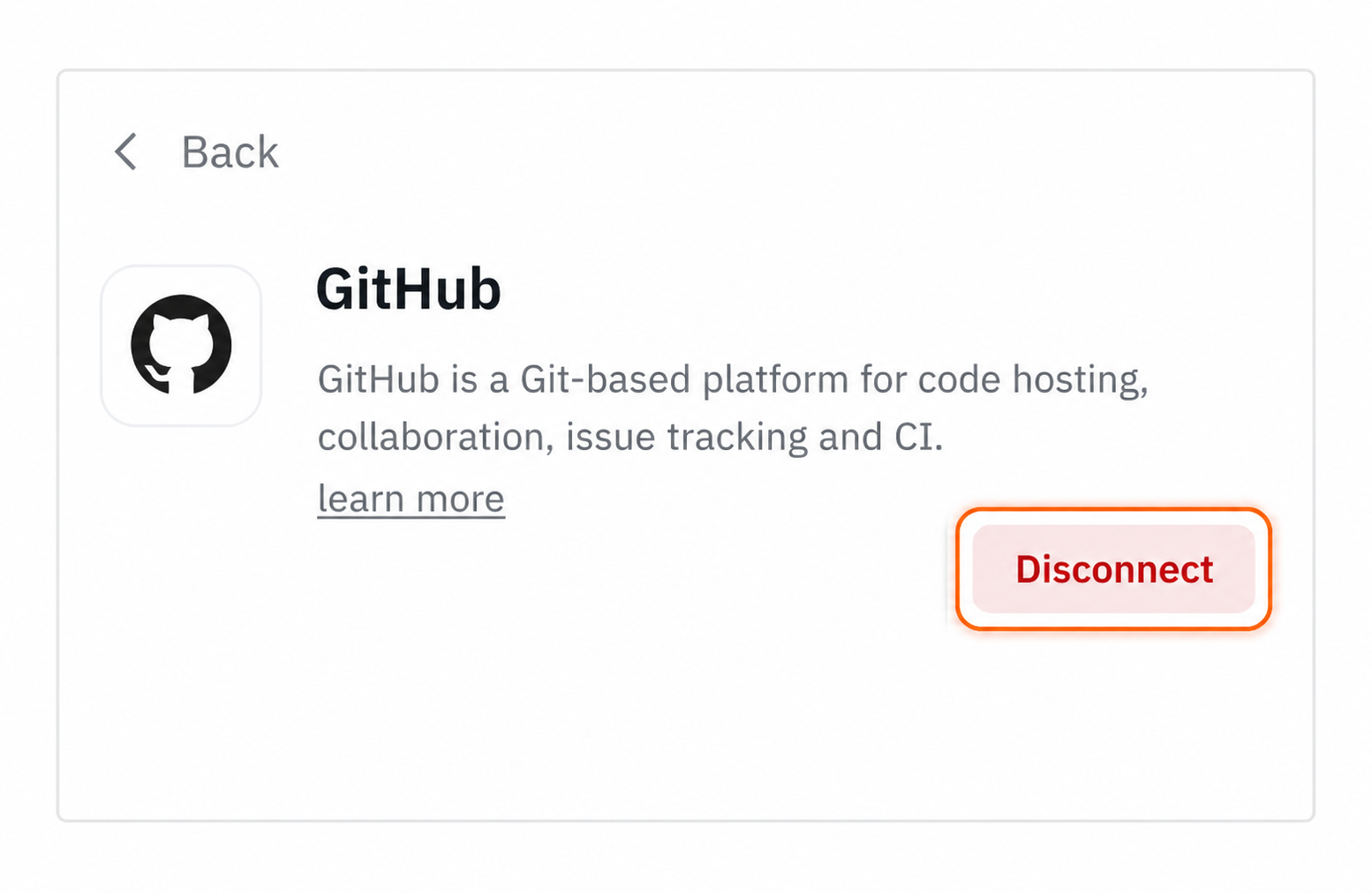 在 GitHub 连接器中选择 Disconnect。